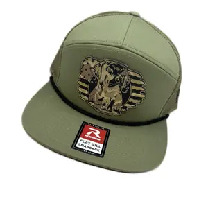 Richardson Flat Bill SnapBack loden with camo flag, lab, hunting patch