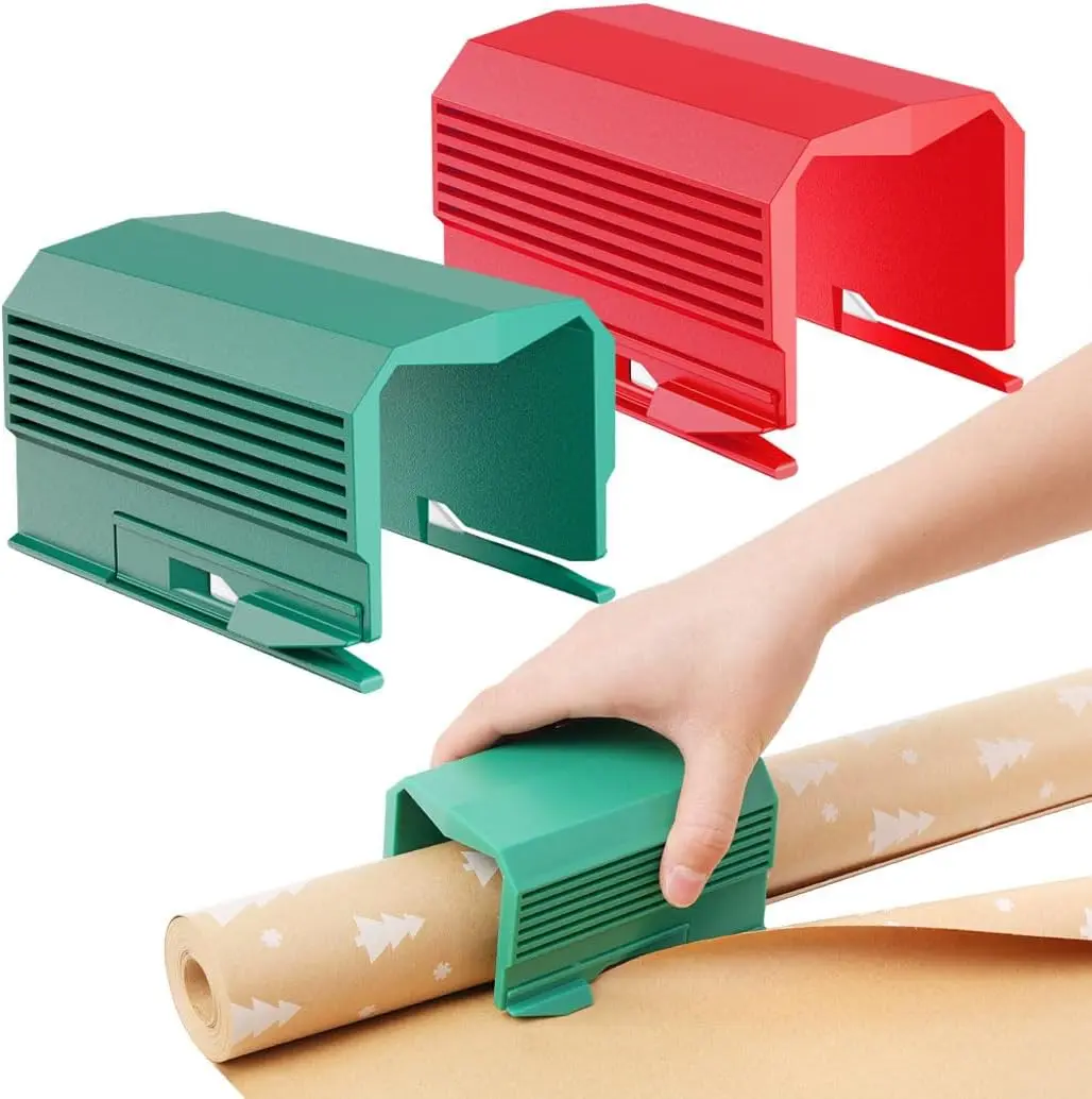 2-Piece Christmas Wrapping Paper Cutter Set - Easy-Slide Tool for Wrapping Paper Rolls, Gift Packing, and Crafting - Perfect for Holiday and Birthday Gift Wrapping Supplies