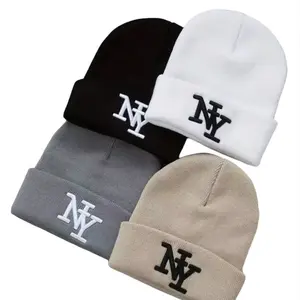 Stylish Knit Beanie - Unisex Winter Acrylic Hat with Embroidered Ny Logo, Hand Washable for Everyday & Outdoor, Knitted Winter Hat