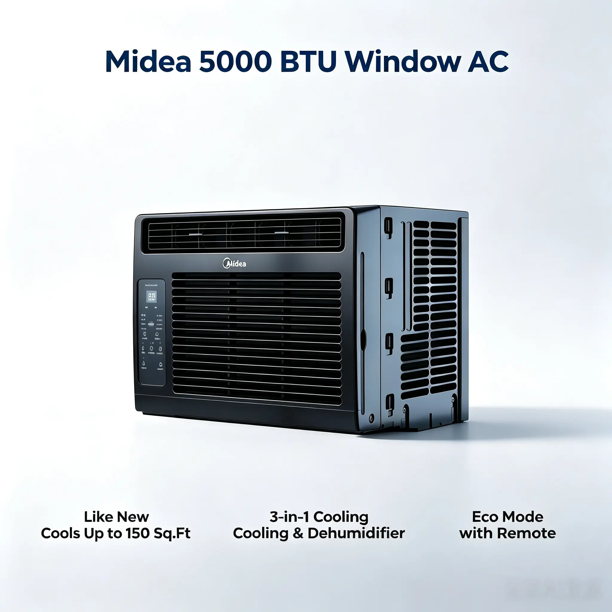 Like New Midea 5000 BTU Window Air Conditioner, Ultra Quiet Energy Efficient 3-in-1 Cooling & Dehumidifier Unit, Eco Mode with Remote Control for Bedroom Office Small Rooms Up to 150 Sq.Ft