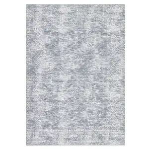 5x7 ft Rectangular Polyester Area Rug, Geometric Modern Design, Washable Foldable Material, Cashmere Gray for Hallway, Bathroom Home Use