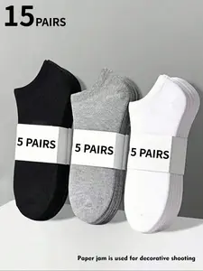 15 pairs of men's and women's socks, casual short socks, black, white and grey socks, moisture-wicking and sweat-wicking, shallow-mouthed all-season socks