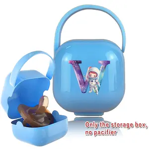 Baby Pacifier Box Newborn PVC Soother Storage Case No Open Slot with Closure Attaches to Diaper Bag or Stroller Infant Nipple Pacifier Container for Baby Supplies A-Z Letters Astronaut Letter Pattern