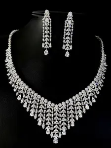 Elegant Zircon Jewelry Set, S925 Silver Needle Necklace & Earrings Chain Set, Perfect for Weddings, Parties, Anniversaries, Gift Box Included