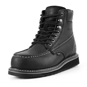 TINLIMHOM 6’’ Men’s Steel Toe Soft Toe Breathable Slip-Resistant Work Boots Moc Composite Toe Waterproof Oil & Slip Resistant Full Grain Leather for Construction Roofing Industrial Fashion Work Footwear Boy Non Slip Safety Closed Worker Soft Toe Brown