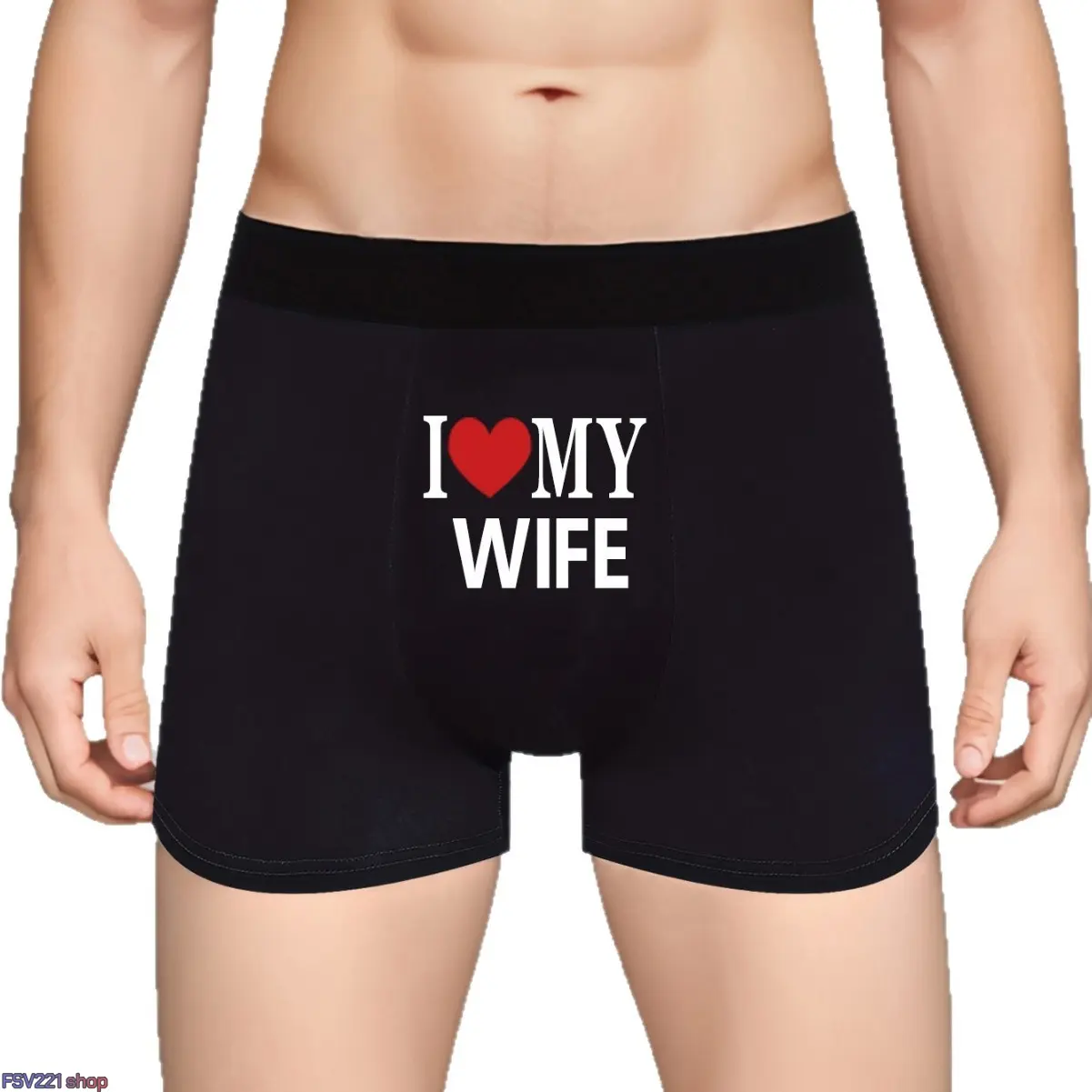 Men's 'I Love My Wife' Graphic Print Cotton Boxer Briefs, Soft Casual Comfy Underwear with Tagless Waist, Funny Valentines Day or Wedding Anniversary Gift for Husband, Plain, Breathable