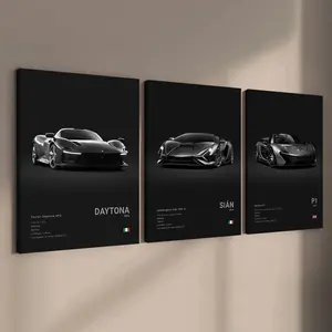 3-count wooden frame canvas, exquisite supercar art poster, cool male bedroom car decoration pattern, car collector, suitable for living room, corridor, office, home wall decoration, Modern Home Decor, ideal gift