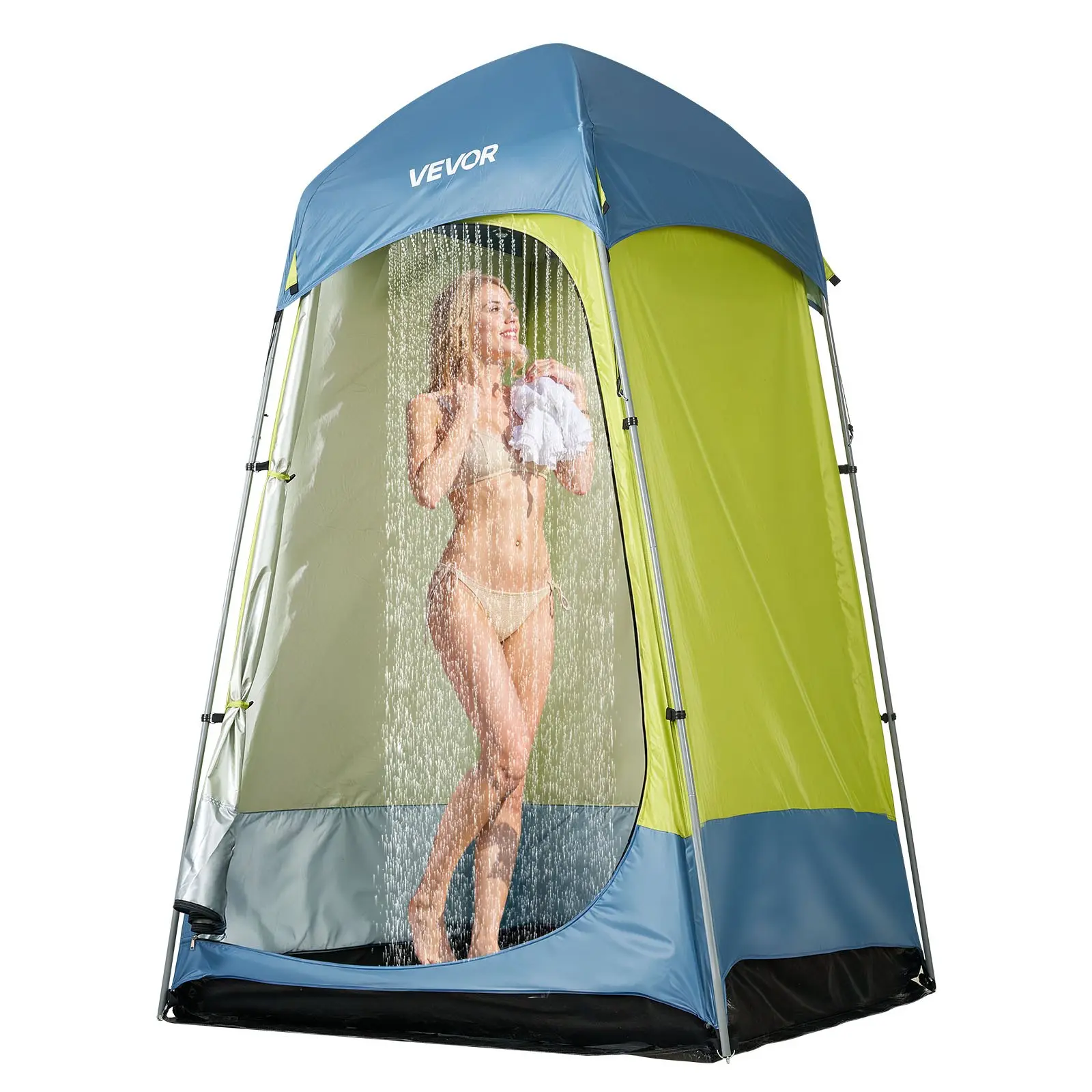 【Summerfinds】VEVOR 1-Room Portable Camping Shower & Privacy Changing Room, 200D Oxford Fabric w/ Silver Coating, UPF 50 Sunblock, Ventilation Windows, L55xW55xH86 in, 10.74 lbs, Portable Setup, Steel Poles, Ground Stakes, Ropes, Carry Bag, Easy Assembly,,