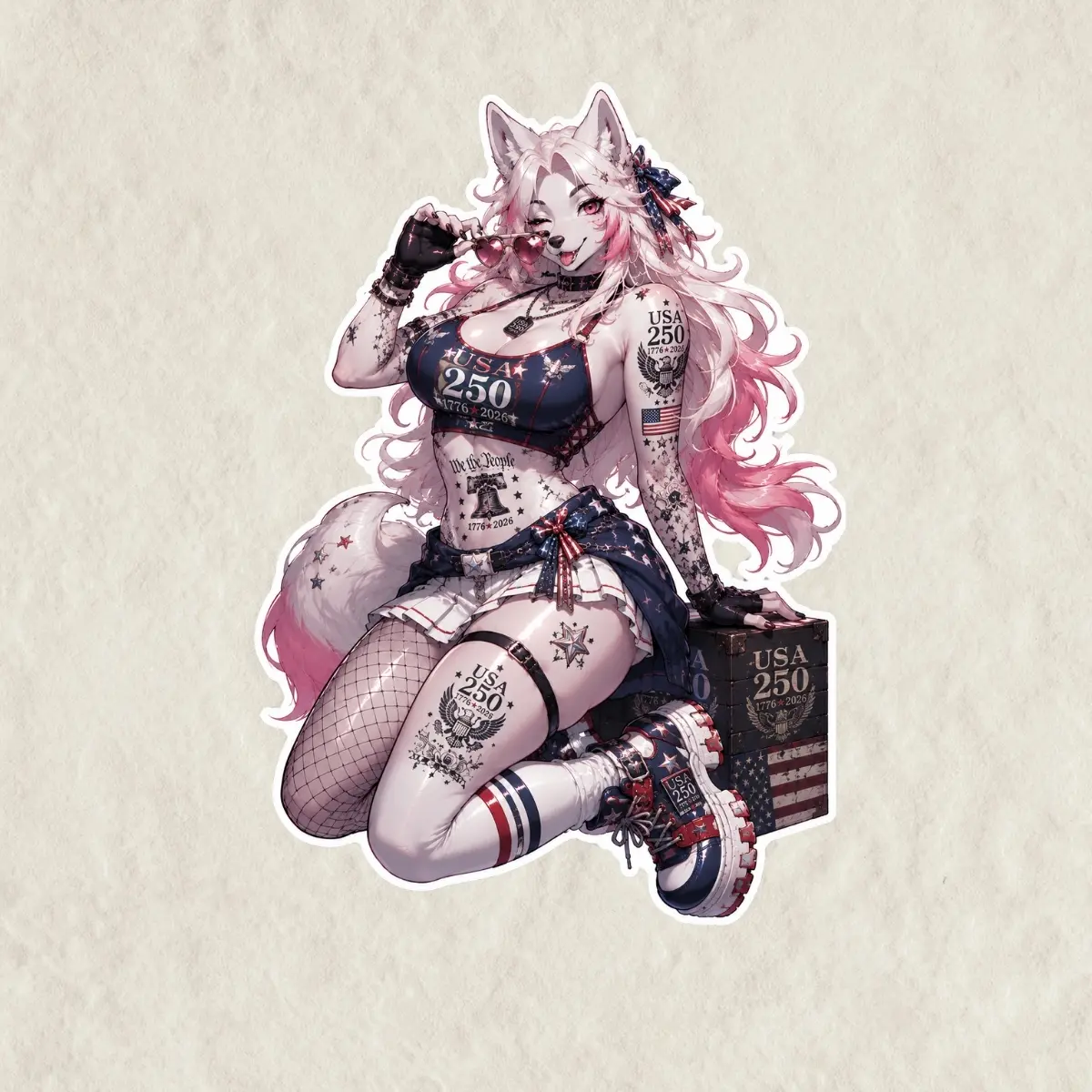 Army Furry Wolf Pink Girl Sticker, Busty Waifu Sniper, Sniper Wolf Vinyl Decal, Sultry Babe Waterproof Vinyl Decal for Car, Laptop & Tumbler