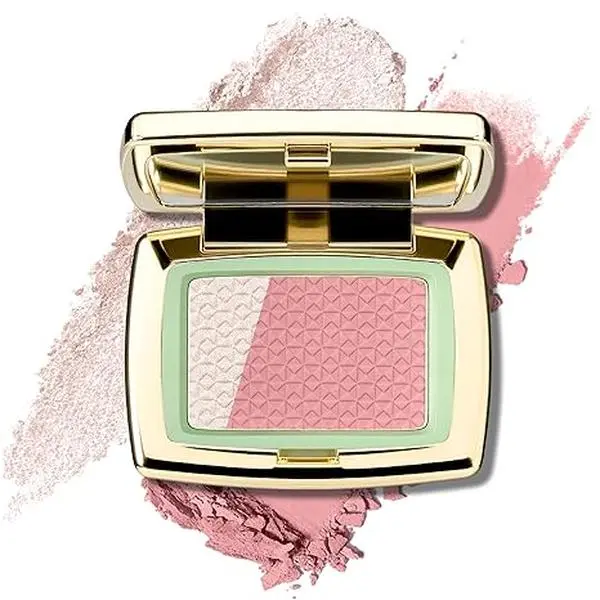 Highlighter & Blush Palette Duo,2-In-1 Lightweight Cheek Glow Kit, Pink Cheeks Face Glow Highlight,Long-Lasting Natural Finish, All Skin Tones,Silky Powder Formula with Mirror, Face Makeup#01