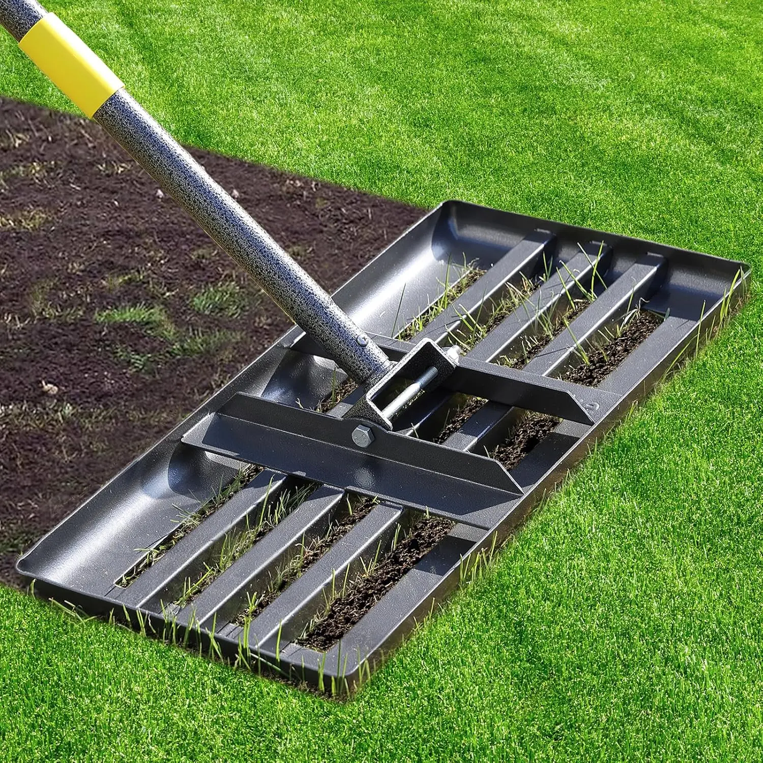 Lawn Leveling Rake - Heavy Duty 17"x10" & 30"x10" Stainless Steel Lawn Leveler | Adjustable 28-60" & 28-72" Handle, Reinforced Welds & Smooth Edge for Soil, Dirt,Ground,Yard Top Dressing,Landscaping