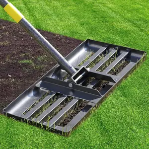 Lawn Leveling Rake - Heavy Duty 17"x10" & 30"x10" Stainless Steel Lawn Leveler | Adjustable 28-60" & 28-72" Handle, Reinforced Welds & Smooth Edge for Soil, Dirt,Ground,Yard Top Dressing,Landscaping