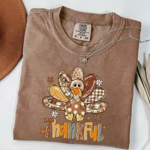 Comfort Colors Cute Thankful Turkey T-Shirt, Thanksgiving Gift, Turkey Shirt, Thanksgiving Dinner TShirt, Thanksgiving Gifts, Pumpkin Season Tee