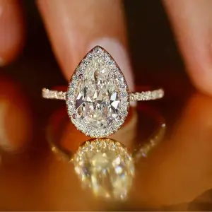 Wholesale 925 Silver Plated Ring Pear Cut Cubic Zircon Women Wedding Sz 6-10 Fast USA Shipping