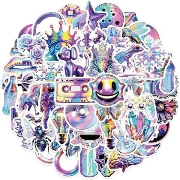 50Pcs Trippy Stickers Pack, Graffiti Psychedelic Sticker Decals for Hydro Flask Water Bottle Laptop Skateboard Scrapbooking Journal Luggage, Waterproof Vinyl Cool Purple Stickers for Teens Adults