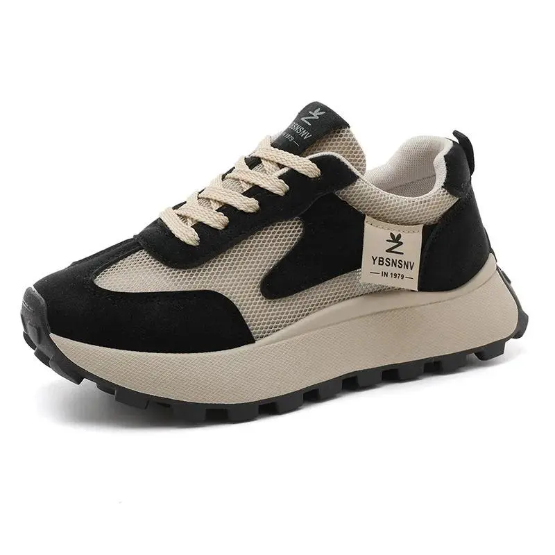 Women's Breathable Thick-Bottom Color-Matching Casual Sneakers - Summer-Autumn Footwear, Versatile Walking Trainers, Sneaker