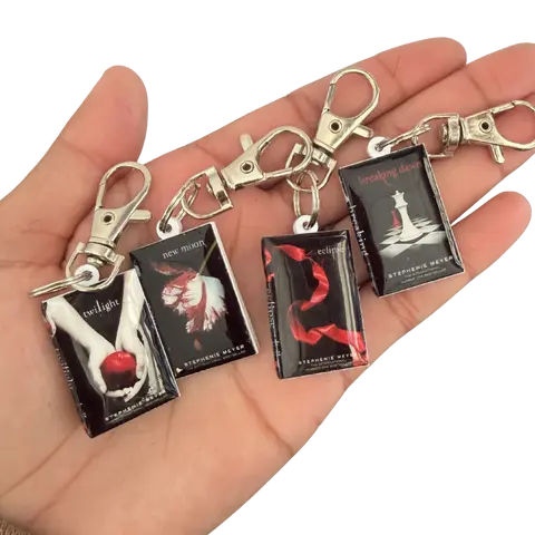 Twilight Series 4 Books 3D Acrylic Character Keychains - TV Shows Themed, Resin-Coated Spine & Cover Art Key Charms, Smooth Clicker Clip, Aesthetic DIY Fashion Accessory with Bag Charm Styling for Purses