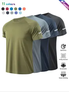 Men's Solid Color Short Sleeve Sports Tee, Breathable Sweat-Absorbing Quick-Drying T-shirt for Outdoor Workout Running Cycling, Casual Sportswear for Men, Activewear