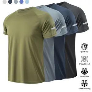 Men's Solid Color Short Sleeve Sports Tee, Breathable Sweat Absorbing Quick Drying T-shirt for Outdoor Workout Running Cycling, Casual Sportswear for Men, Activewear