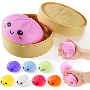 Dumpling Squishies, Glitter Dumpling Mystery Box, Colorful Dumplings Stress Balls Fidget Sensory Toy, Stocking Stuffers with Food Steamer Stretchy Desk Toys (Pink)