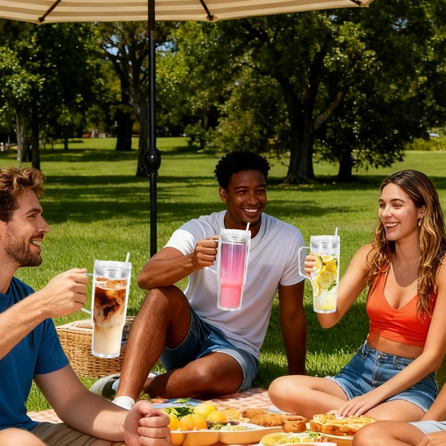 HILAKE 4pcs40oz water bottles, double-layer plastic cups with lids — pre-drilled anti-spill travel cups suitable for hot drinks and iced coffee; ideal for Christmas, Halloween, Easter, Thanksgiving, Valentine’s Day, and more; hand wash only; coffee travel