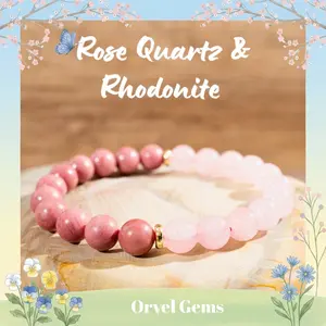 Rose Quartz & Rhodonite Bracelet – Self-Love Crystal Healing Jewelry | 8mm Beaded Gemstone Gift for Her | Perfect Mother’s Day Gift
