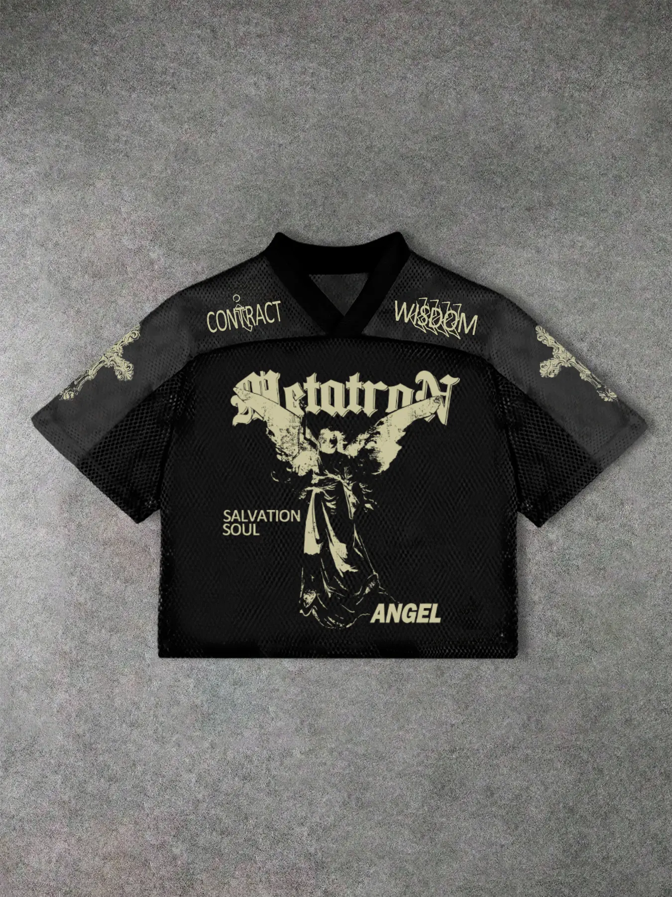 Men's Mesh Design Shirt Tee, Comfortable Breathable Fashion Angel T-Shirt, Perfect Streetwear for Casual Style Lovers
