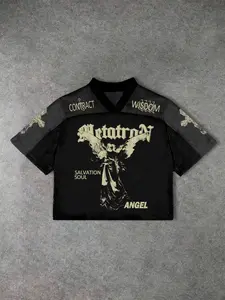 Men's Mesh Design Fitted Shirt Tee, Comfortable Breathable Fashion Angel T-Shirt, Perfect Streetwear for Casual Style Lovers