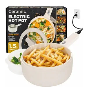 Ceramic PRO Electric Cooker Hot Pot with Steamer & Lid, 1.6 Quarts Non Toxic Ceramic Cooker Skillet for Ramen, Eggs, Pasta for Dorms, Camping, RVs, Work, Adjustable Temp. - New Improved 2026 Model