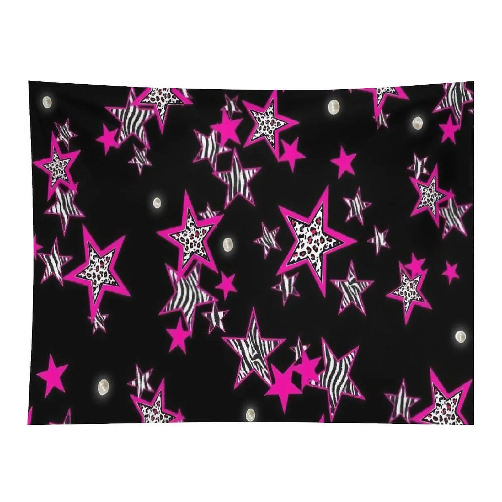 Y2K Pink Leopard Zebra Print Stars And Pearls Seamless Pattern Retro Trendy Aesthetic Wall Tapestry For Teen Girls Room Decor