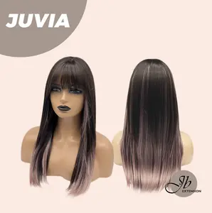 JBEXTENSION 22 Inches Straight Dark Brown with Purple Wig with Bangs JUVIA