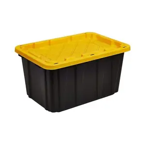 27 Gallon Stackable Storage Tote with Snap Lid & Comfort Grip Handles – Black and Yellow Heavy Duty Organizer Bin