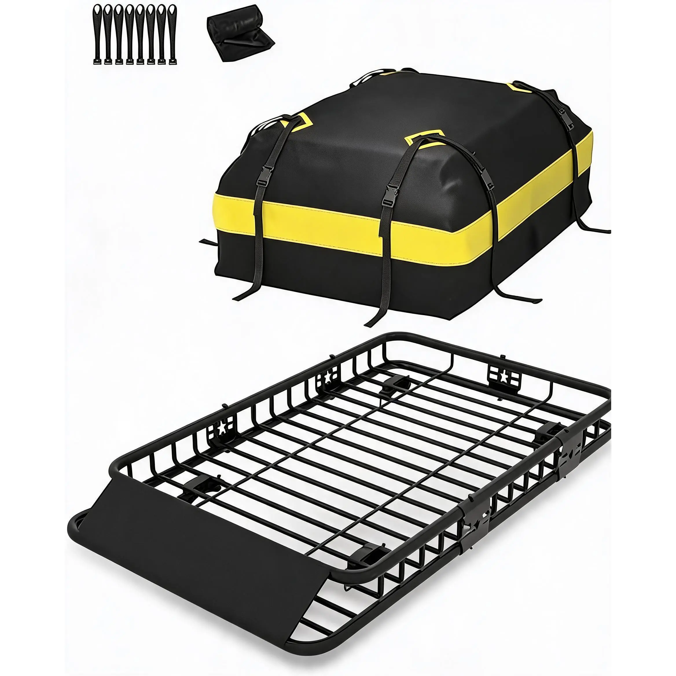 Universal Roof Rack Basket, 200LBS Capacity with Extension, Heavy Duty Steel Weather Resistant Rooftop Cargo Carrier for SUV Truck Van, Car Top Luggage Holder,Easy No-Drill Steel Cargo Carrier