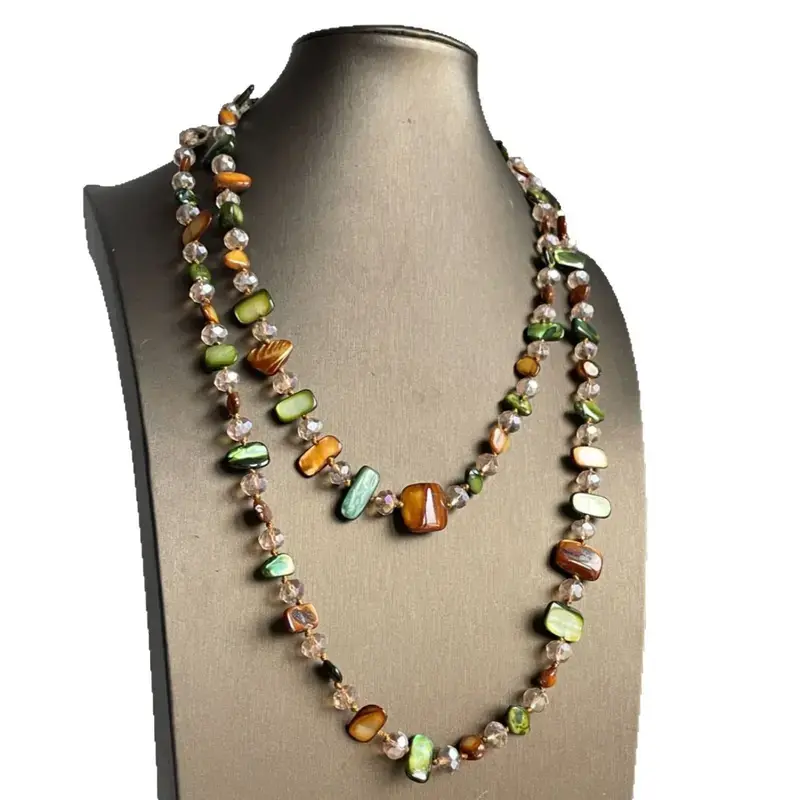 Boho Colorful Seashell Beaded Double-Layer Necklace Retro Light Luxury Vacation Long Necklace Stackable