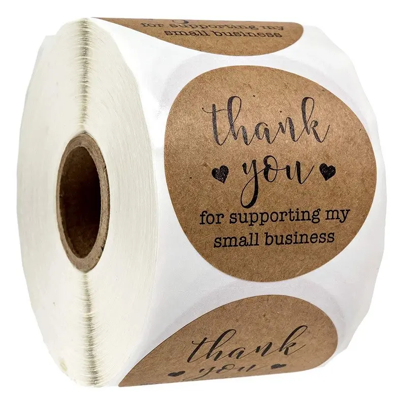 500pcs Roll Pack Cowhide Thank You Purchase Business Decorative Adhesive Sticker Labels, Holiday Decoration Stickers, Circle Labels, Sticky Labels