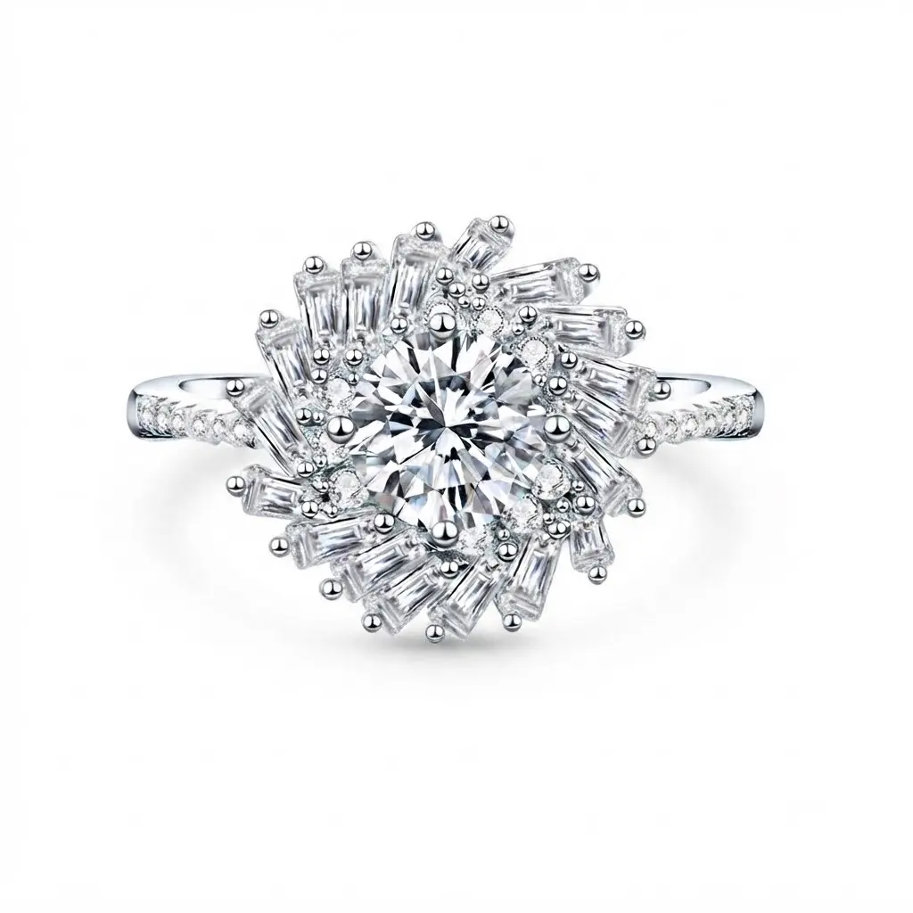 (Cluster) 925 Sterling Silver Synthetic Moissanite Stone Ring, round cut moissanite ring, round brilliant moissanite ring, 925 sterling silver round ring, classic round engagement ring, round moissanite ring,