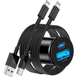 Car USB C iPhone Charger, Dual USB C Car Charger Adapter Plug with USB Type C to C Cable,iPhone Fast Charging Cord for Apple iPhone