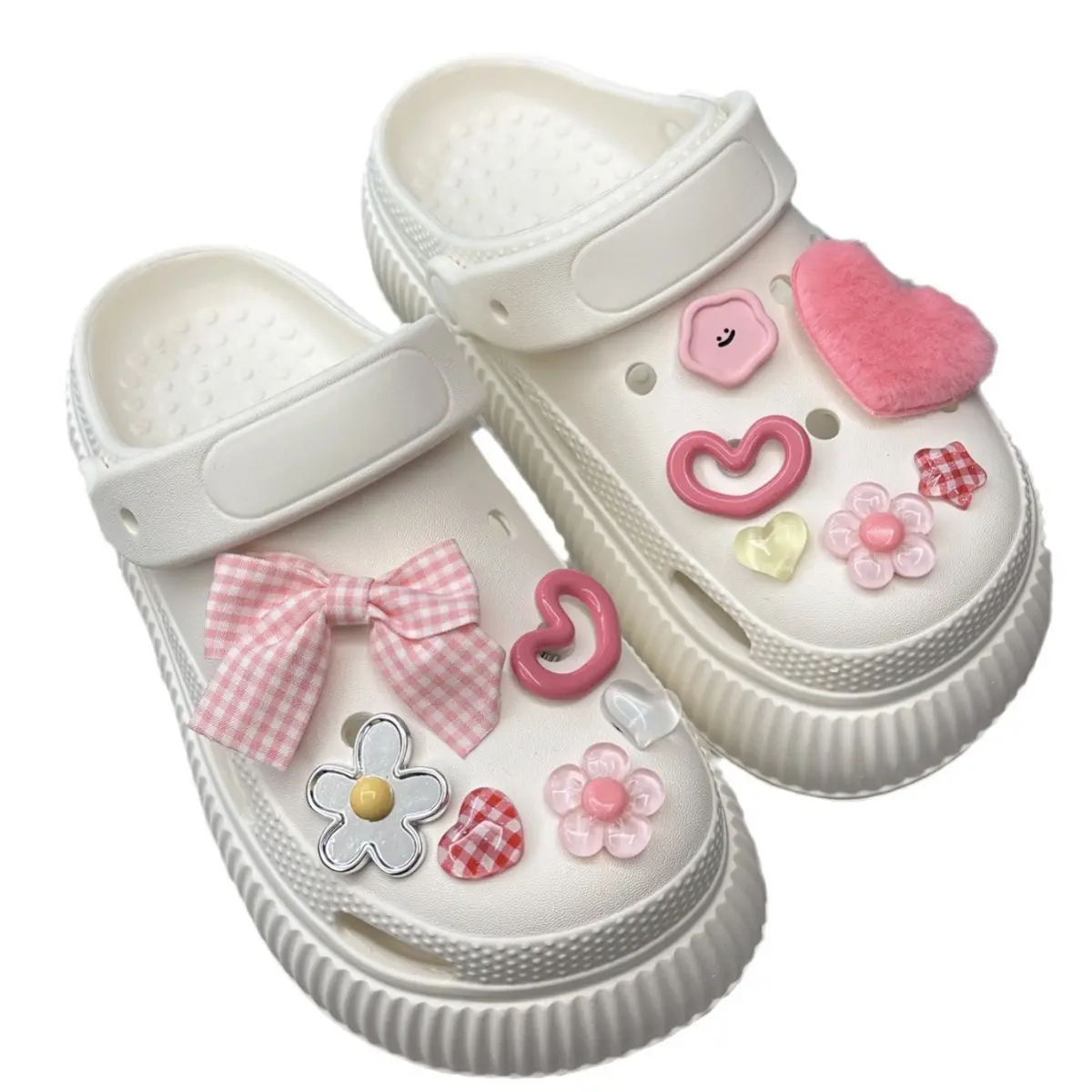 Cute Pink Shoe Charms Set for Clogs, Bow Heart Flower Jibbitz Style Charms Accessories for DIY Shoe Decoration  clog sandal