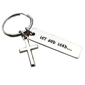 "Let God Lead" Cross Keychain Gothic Religious Jewelry Accessory Durable Zinc Alloy Car Keychain Minimalist Christian Gift for Men & Women