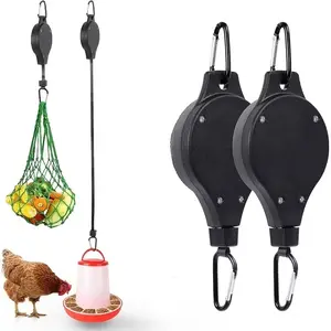 2 Pack Adjustable Retractable Chicken Feeder Hanger with Pulley, Height Adjustable Poultry Coop Accessory, Multi-Use Plant Hook