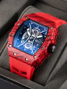 Men's Party Watch, Flame Street Style, Large Barrel Quartz Watch, Analog Square Face, Metal Case, Casual All Seasons