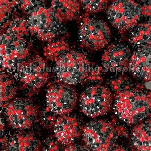 20mm Black/Red Dot Acrylic Rhinestone Beads