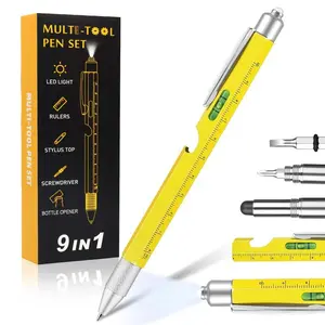 9 in 1 Multitool Pen with Bottle Opener, Stand Gauge, LED Light, Screwdriver & Touchscreen Stylus, Ruler, EDC Pen Tool, Gifts for Dad Him Husband, White Elephant Gifts for Adults, Cool Gadgets, Daily Use, Office Supplies