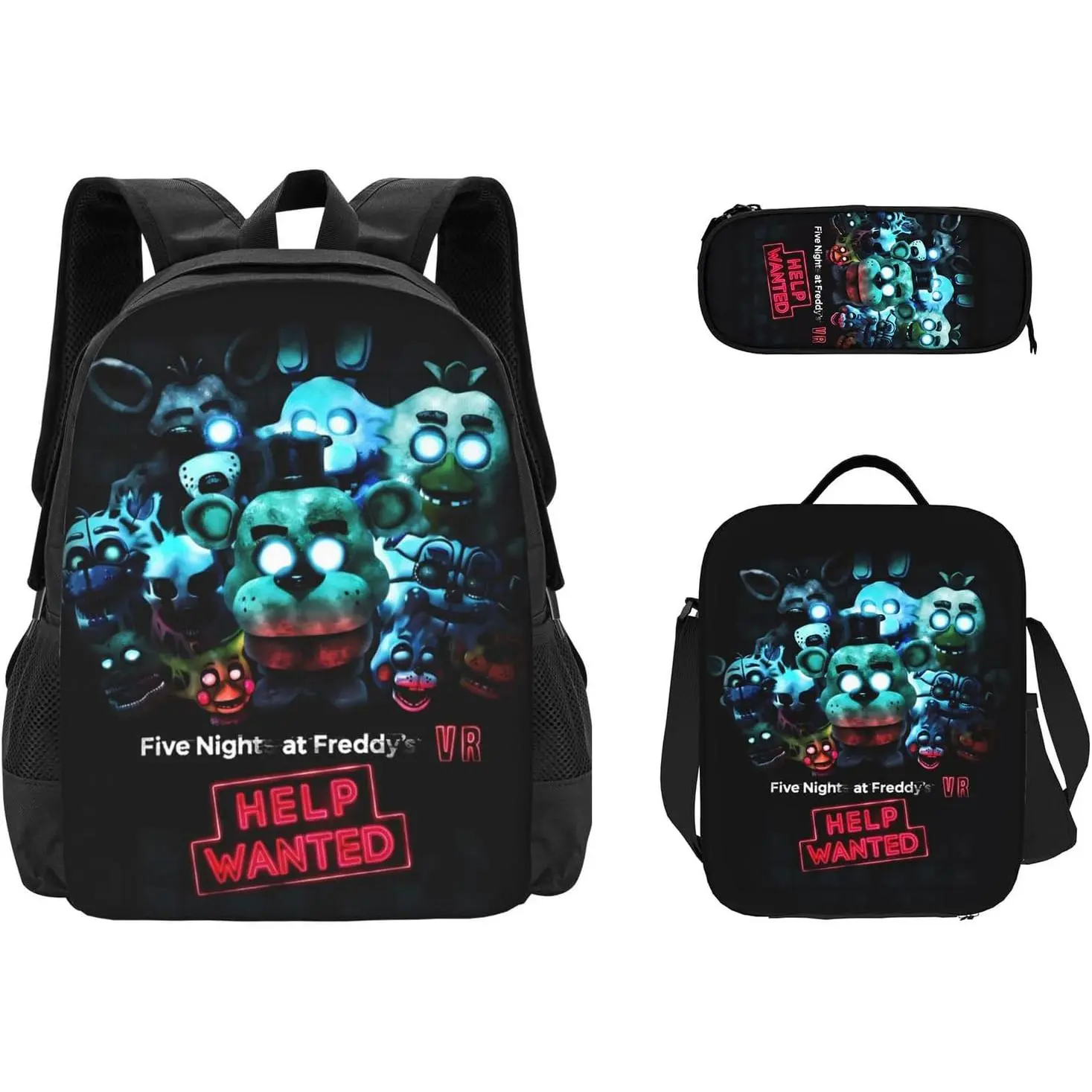 Horror Five Nights At Game Freddy'S Backpack Cute Backpack Cartoon Back Pack Book Bag With Lunch Bag Box And Pencil Case For Men Women Gifts
