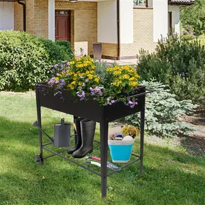 Black Elevated Tall Planter Box with Wheels, Mobile Garden Bed Cart, Drainage System for Tomatoes Herbs Vegetables DIY Grow