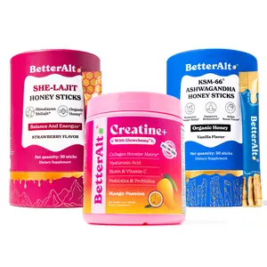 BetterAlt LIVE EXCLUSIVE Bundle | KSM-66 Ashwagandha Honey Sticks, Creatine+ with Glowchemy & SHE-Lajit Strawberry Honey Sticks | 1 Month Supply