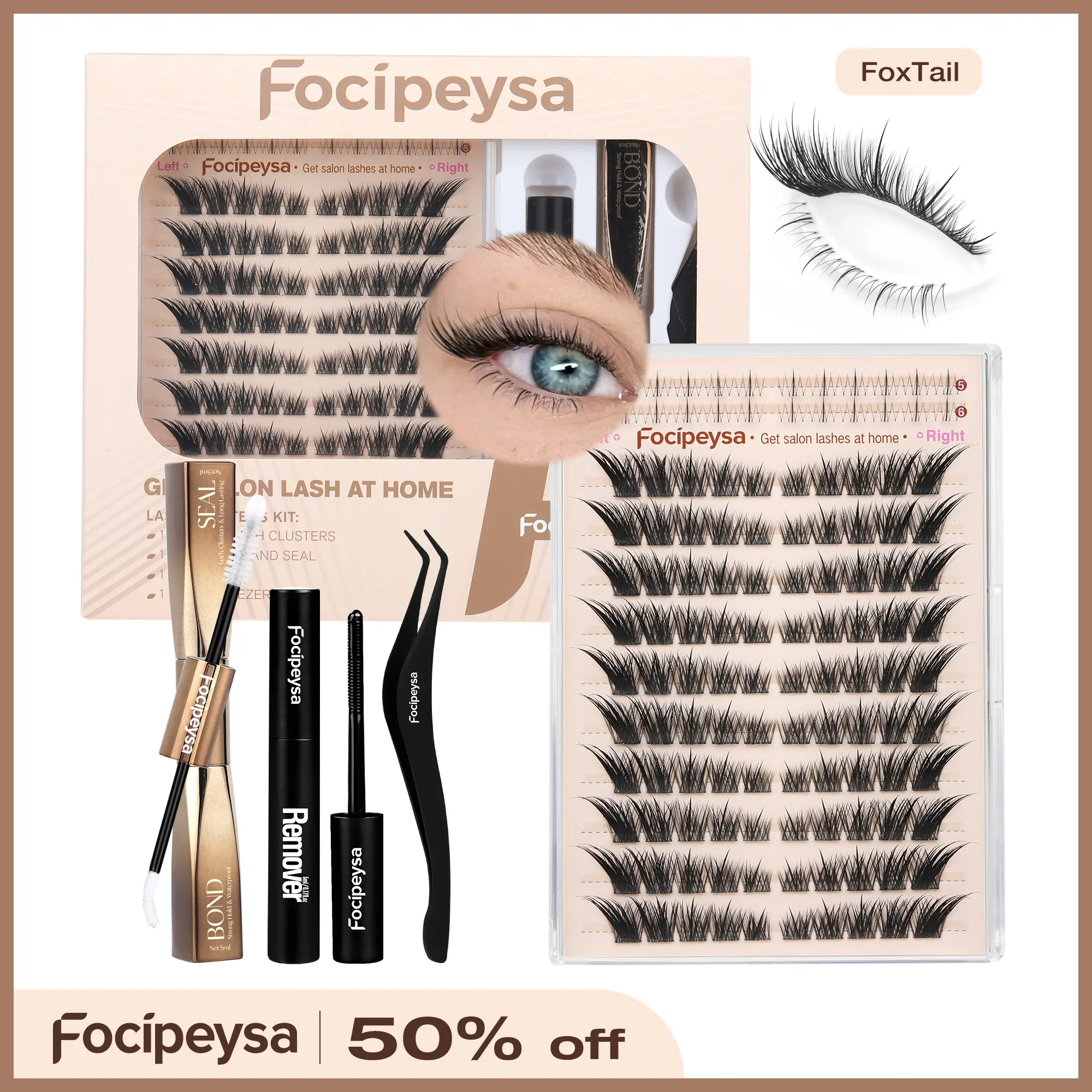 Focipeysa Fox Eye Lash Clusters| LC Curl FoxTail Lash | Ultra-Dense, Waterproof, All-Day Hold | Easy D-Curl DIY for Beginners | Get Flawless Salon Extensions at Home | Suitable for Various Makeup Styles