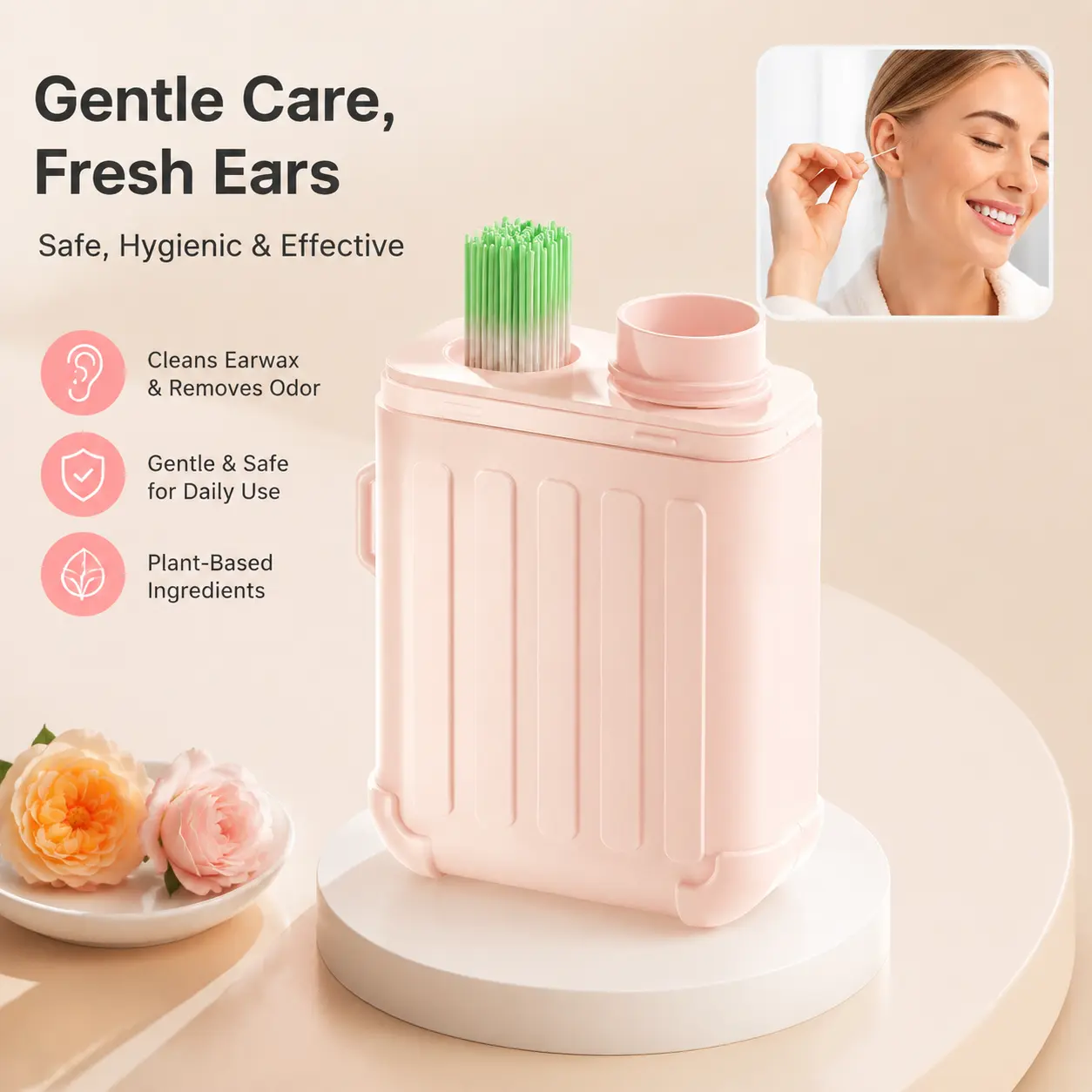 240 Counts, Ear Hole Cleaning Sticks, Gentle Plant Derived Formula, Portable Storage Box Included, for Daily Pierced Ear Dirt and Odor Removal