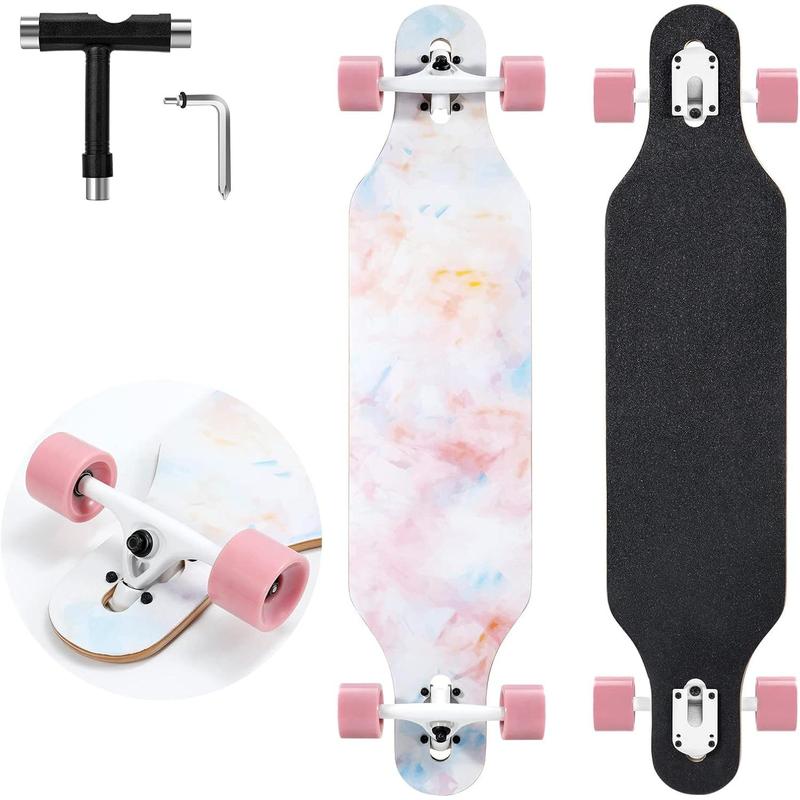Longboard Skateboard, 41 Inch Drop Through Longboard Complete 9-Ply Nature Maple Premium Cruiser Long Board for Adults, Teens and Kids - High-Speed Bearings & T-Tool