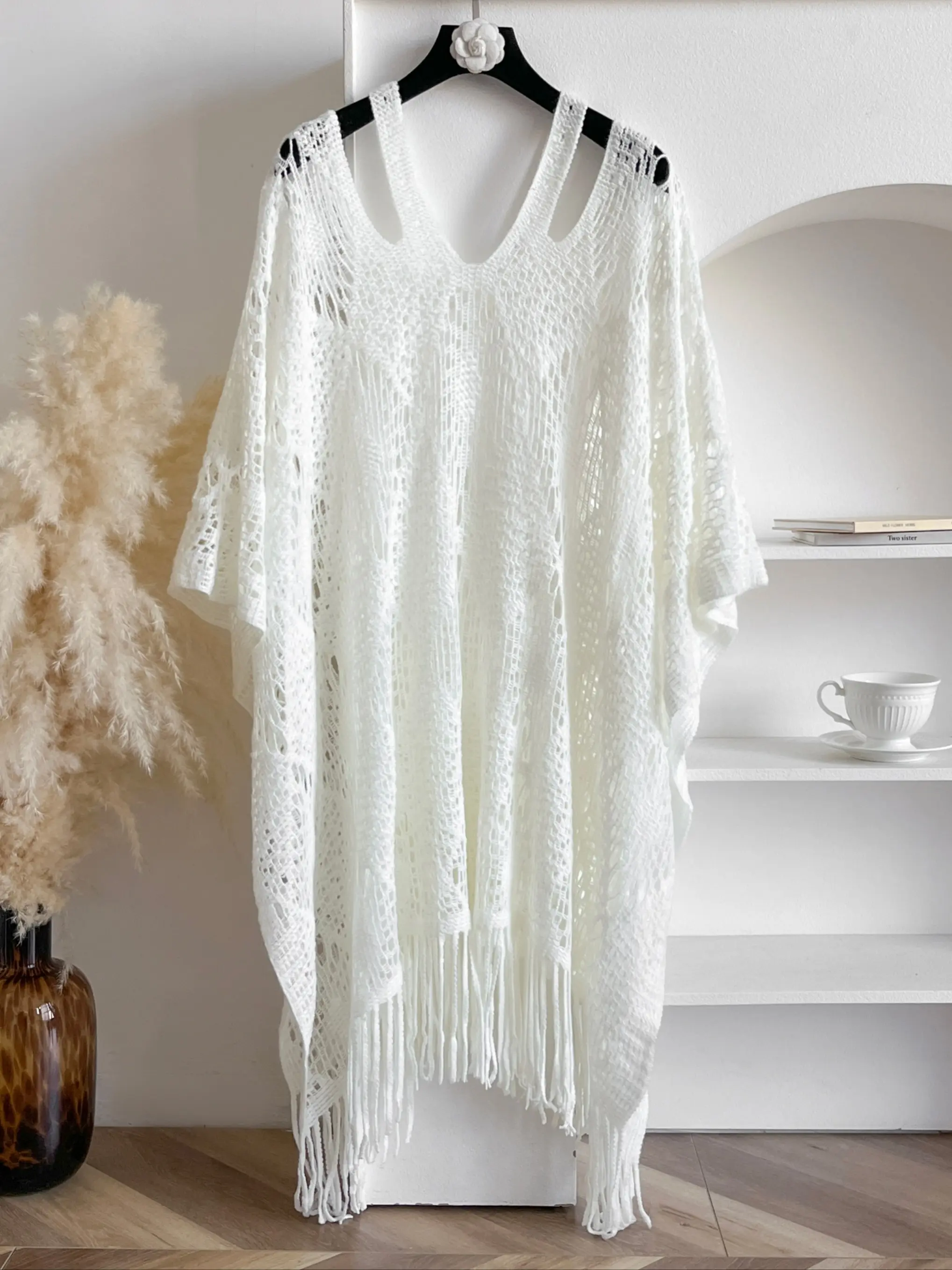 Women's Lightweight Transparent Fringe Trim Boho Shawl, Shawl Cover Ups, Summer Sun Protection Fringe Scarf, Soft Travel Wrap, Elegant Party Accessory